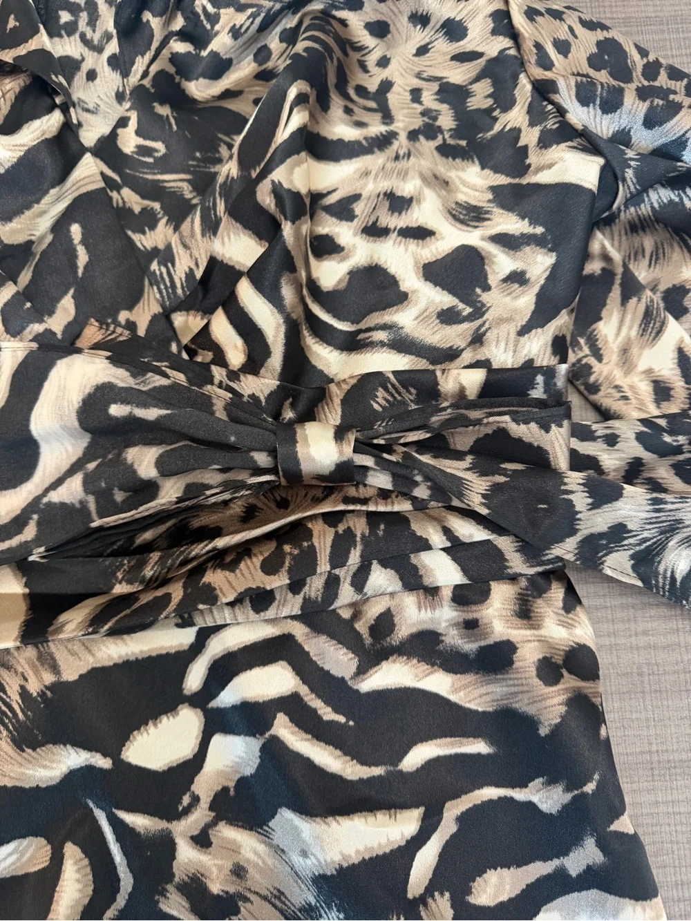 Onyx Animal Print Wrap Blouse - Black & Tan
